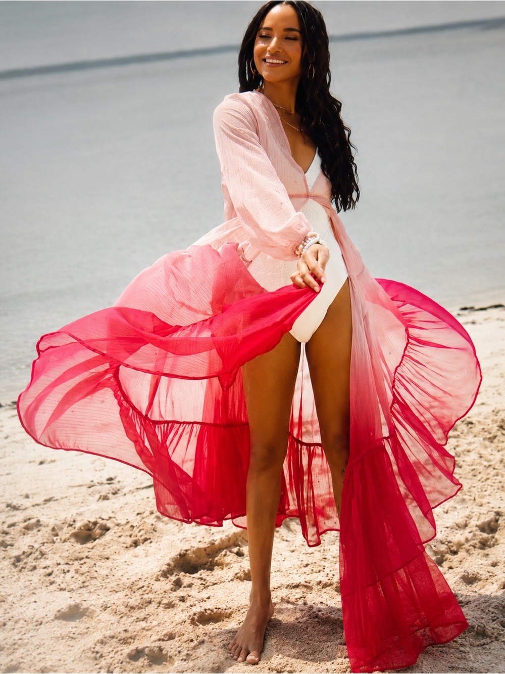 ❤️❤️Host Pick🥰🎊🌷☀️🏖️🎉🛍️ Ombré Tiered Sheer Kimono